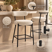 Barstoelen Set van 2 - Bouclé - Zithoogte 66 cm - Met Rugleuning en Voetsteun - Metalen Frame - Crème