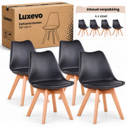 Eetkamerstoelen Set van 4 - Scandinavische Kuipstoelen - Houten Poten - Met Zitkussen - Moderne Eetkamerstoel – Zwart
