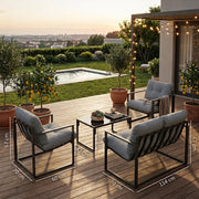 4 Delige Lounge Set – Tuinset voor 4 Personen met Salontafel & Extra Dikke Kussens - Zwart
