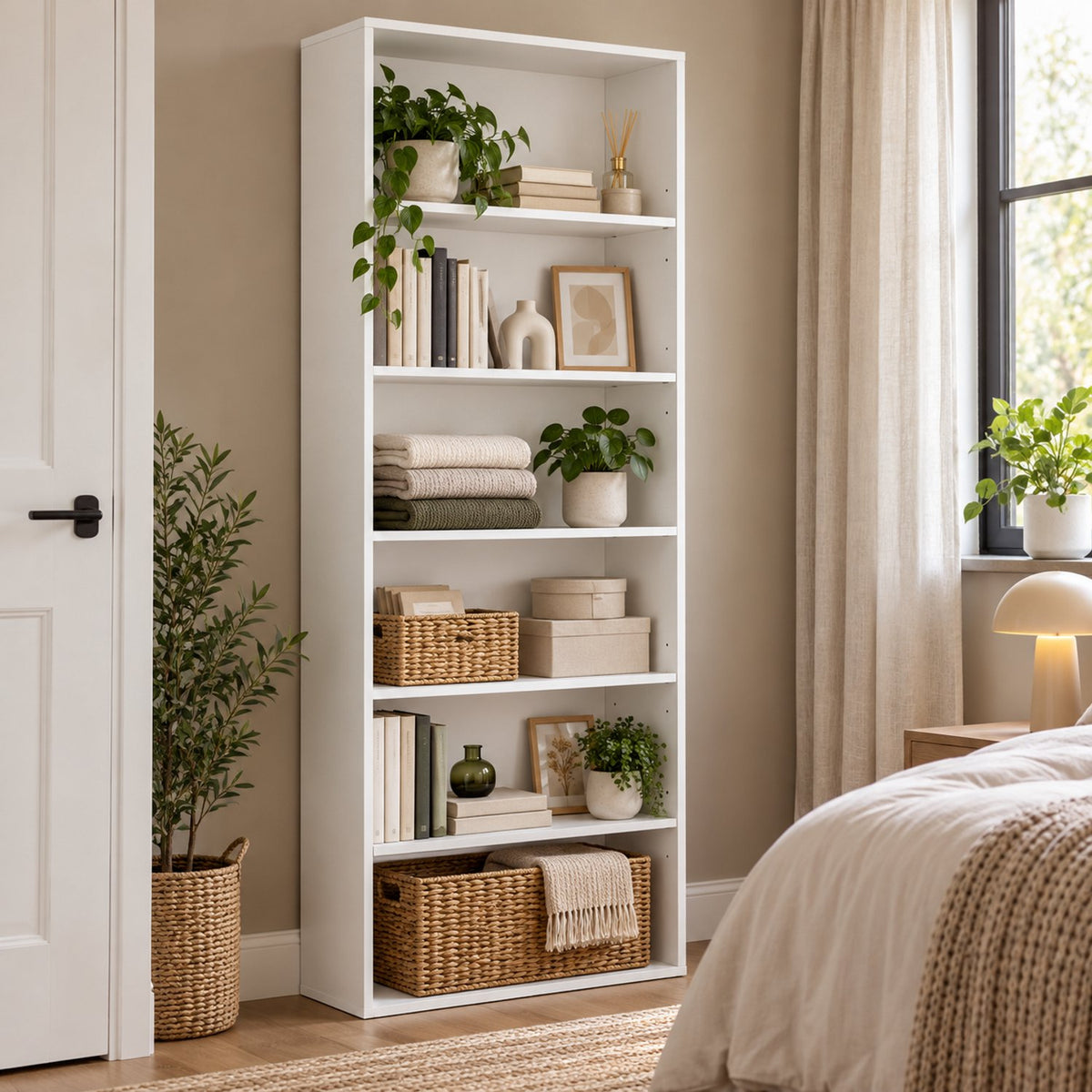 Boekenkast 6 Vakken – Open Kast 178x60x30 cm – Moderne Opbergkast – Wit – Staande Boekenkast voor Woonkamer, Slaapkamer & Kantoor