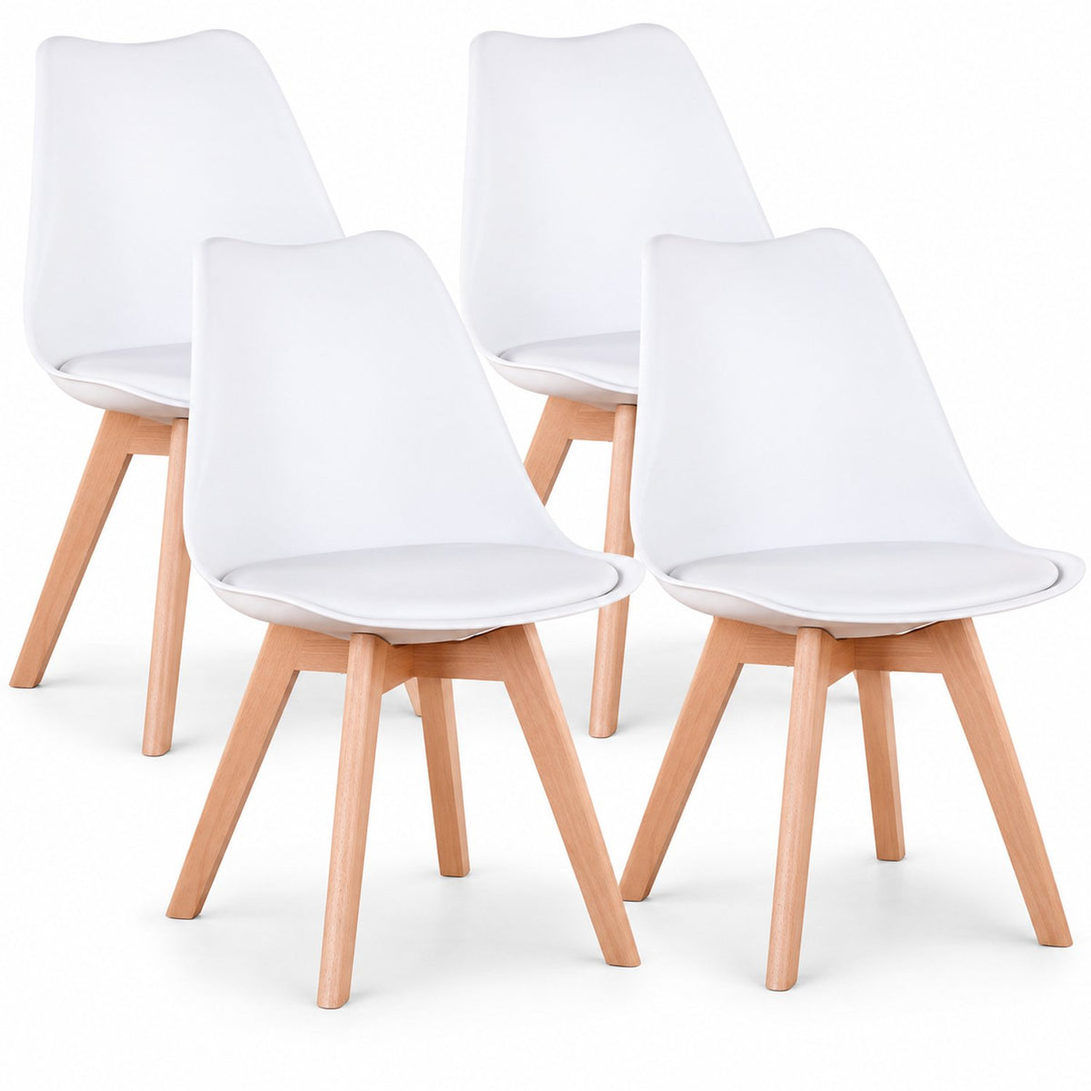 Eetkamerstoelen Set van 4 - Scandinavische Kuipstoelen - Houten Poten - Met Zitkussen - Moderne Eetkamerstoel – Wit