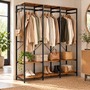 Open Kledingkast – Kledingrek met Planken en Kledingroede – Industrieel – 141 x 40 x 180 cm – Bruin/Zwart