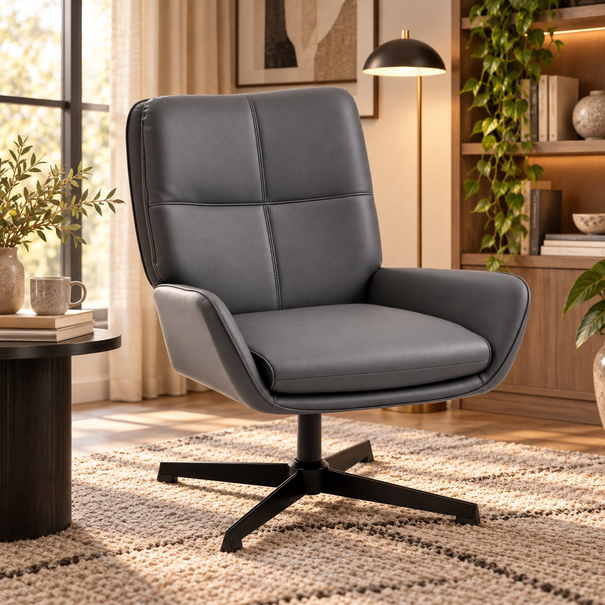 Fauteuil – 360° Draaibaar – PU Leer – Draaistoel met Armleuningen - Grijs