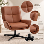 Fauteuil – 360° Draaibaar – PU Leer – Draaistoel met Armleuningen - Bruin