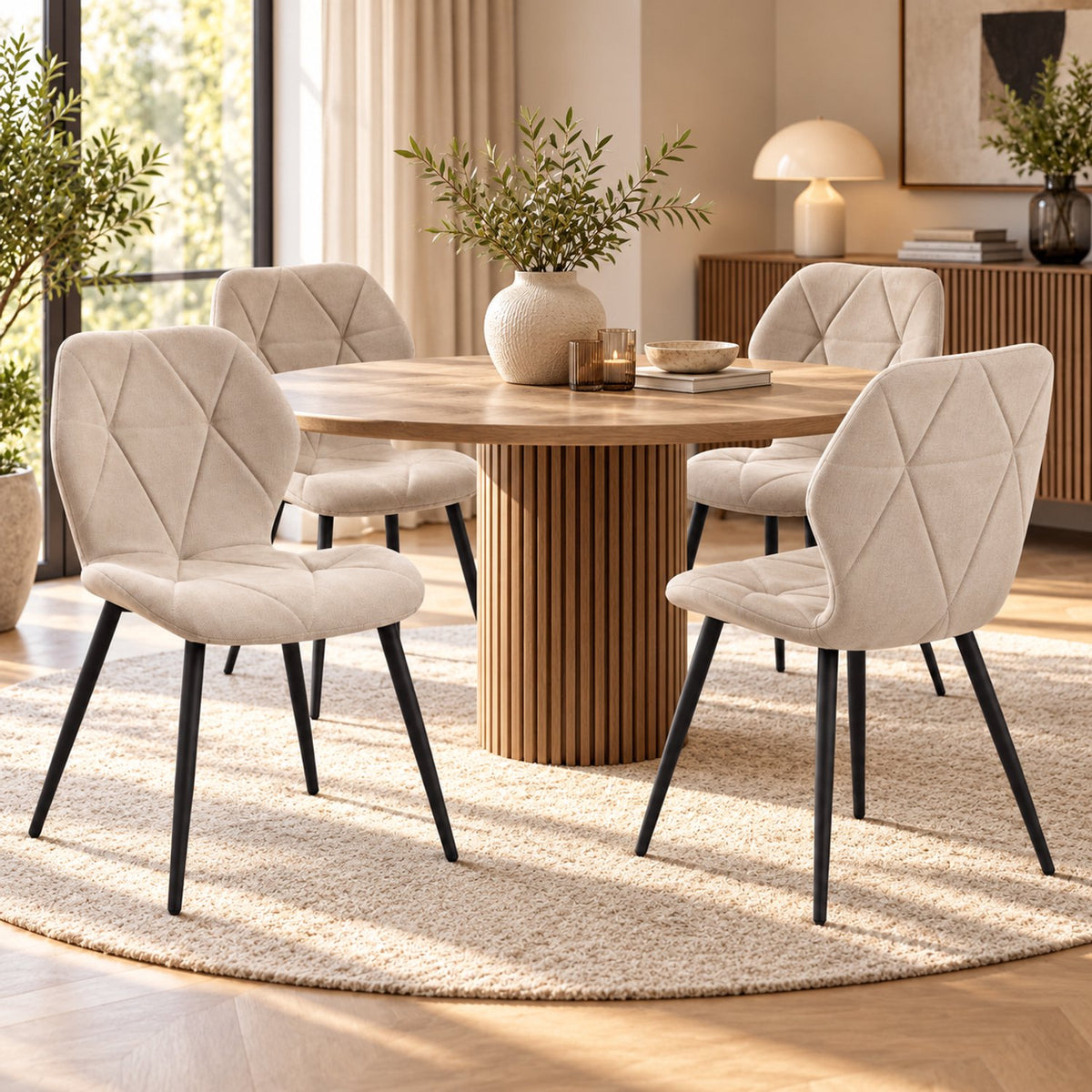 Eetkamerstoelen – Set van 4 – Ergonomisch – Metalen Poten – Beige
