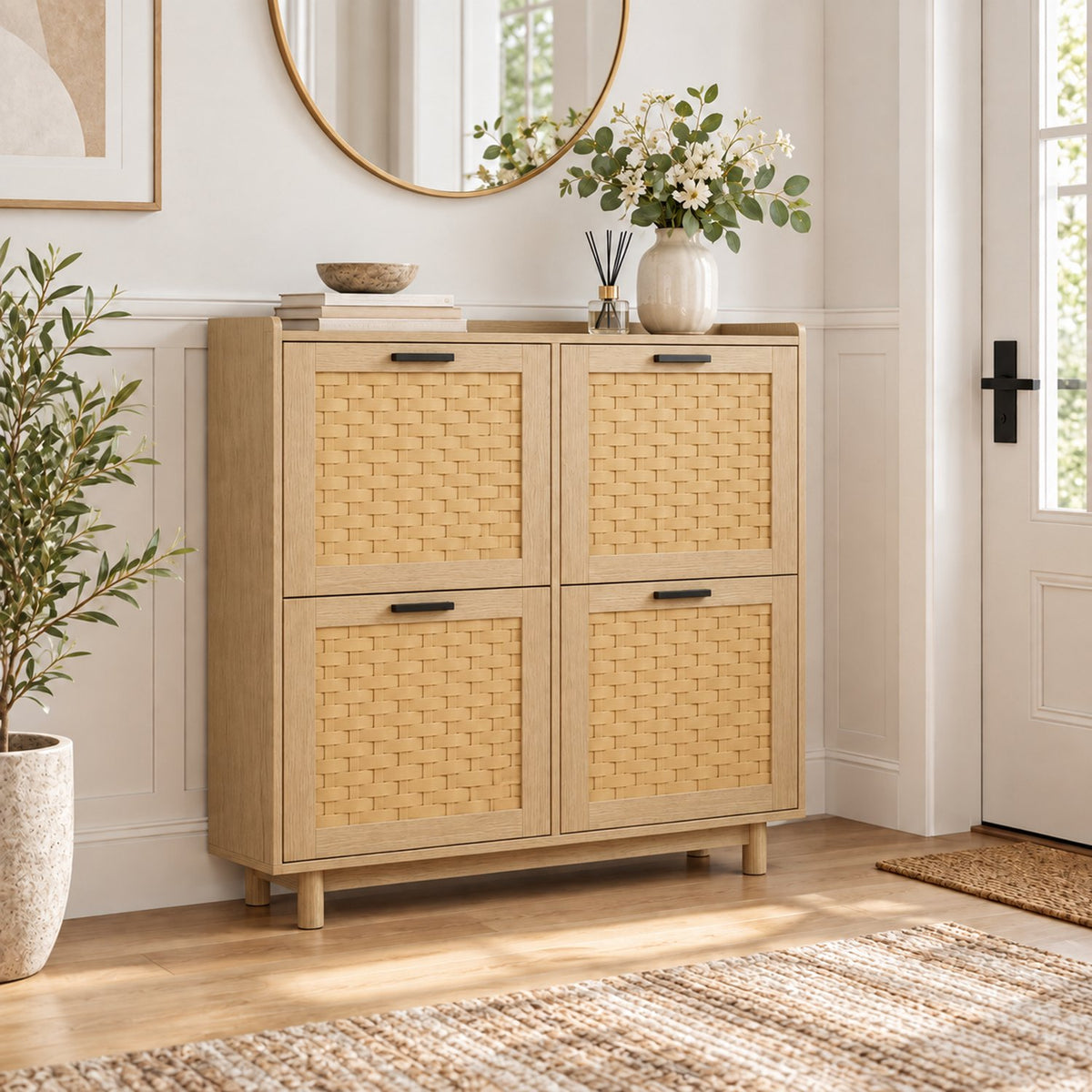 Schoenenkast - Tot 16 Paar Schoenen - 8 Rekken 4 Lades - Rattan Hout