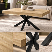 Salontafel - 110 cm - Rechthoek - Industrieel Design - Koffietafel met Zwart Kruisframe - Houtlook Tafelblad