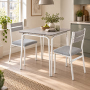 Eetkamerset voor 2 Personen – Compacte Keukentafel met 2 Stoelen – Ruimtebesparend – Wit Houtlook