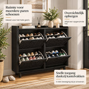 Schoenenkast - Tot 16 Paar Schoenen - 8 Rekken 4 Lades - Rattan Zwart