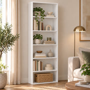 Boekenkast 6 Vakken – Open Kast 178x60x30 cm – Moderne Opbergkast – Wit – Staande Boekenkast voor Woonkamer, Slaapkamer & Kantoor