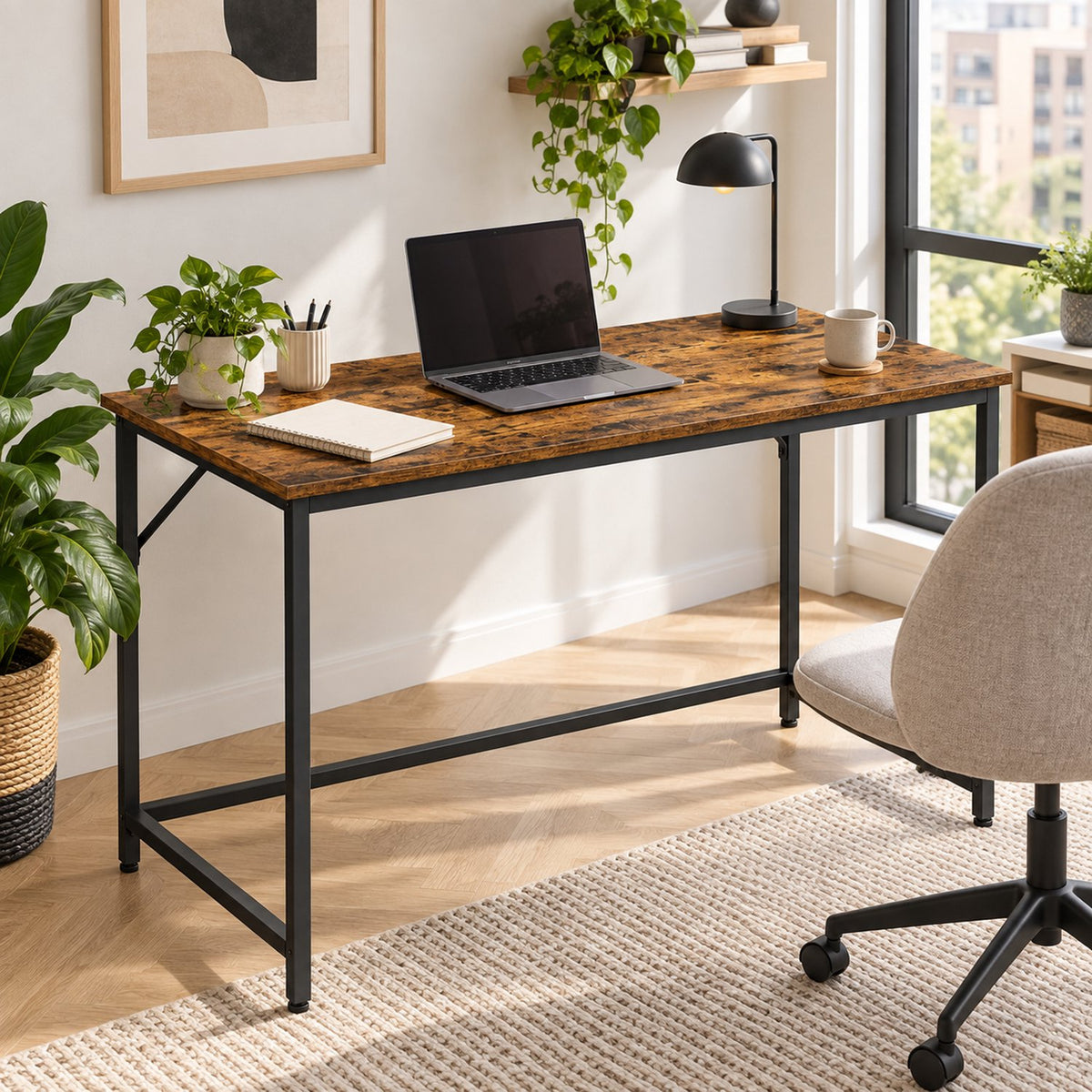 Bureau - 120 cm Industrieel Design - Donker Hout