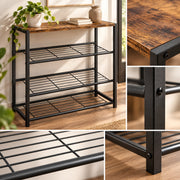 Schoenenrek 3-Laags - Schoenenkast met Houten Bovenblad - Metalen Schoenenrek - 63 x 30 x 63 cm - Industrieel Bruin/Zwart