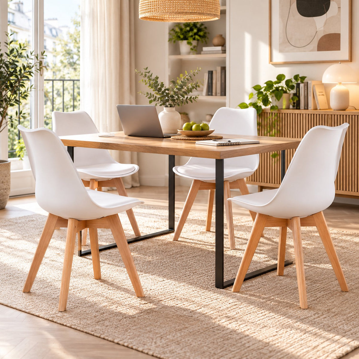 Eetkamerstoelen Set van 4 - Scandinavische Kuipstoelen - Houten Poten - Met Zitkussen - Moderne Eetkamerstoel – Wit