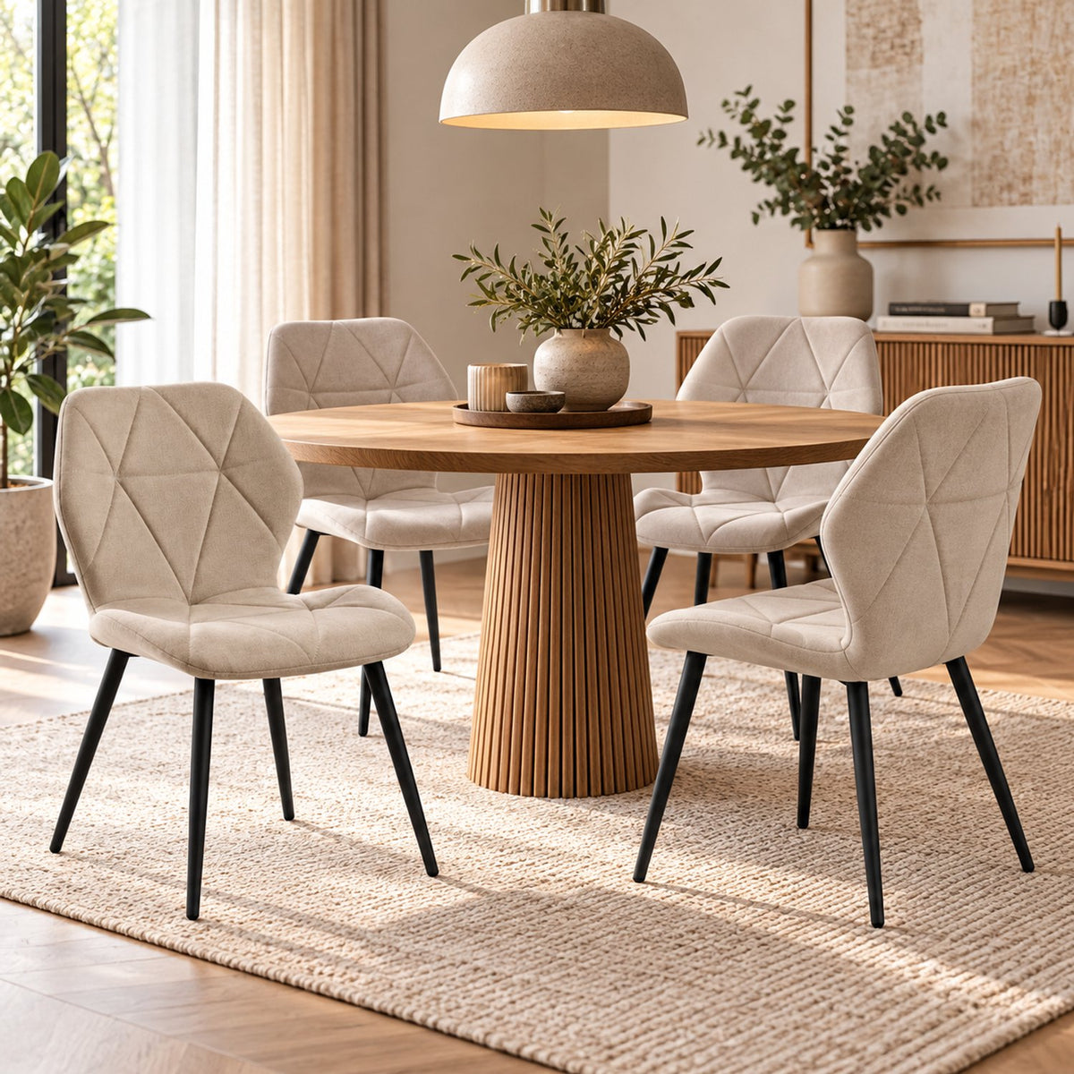 Eetkamerstoelen – Set van 4 – Ergonomisch – Metalen Poten – Beige