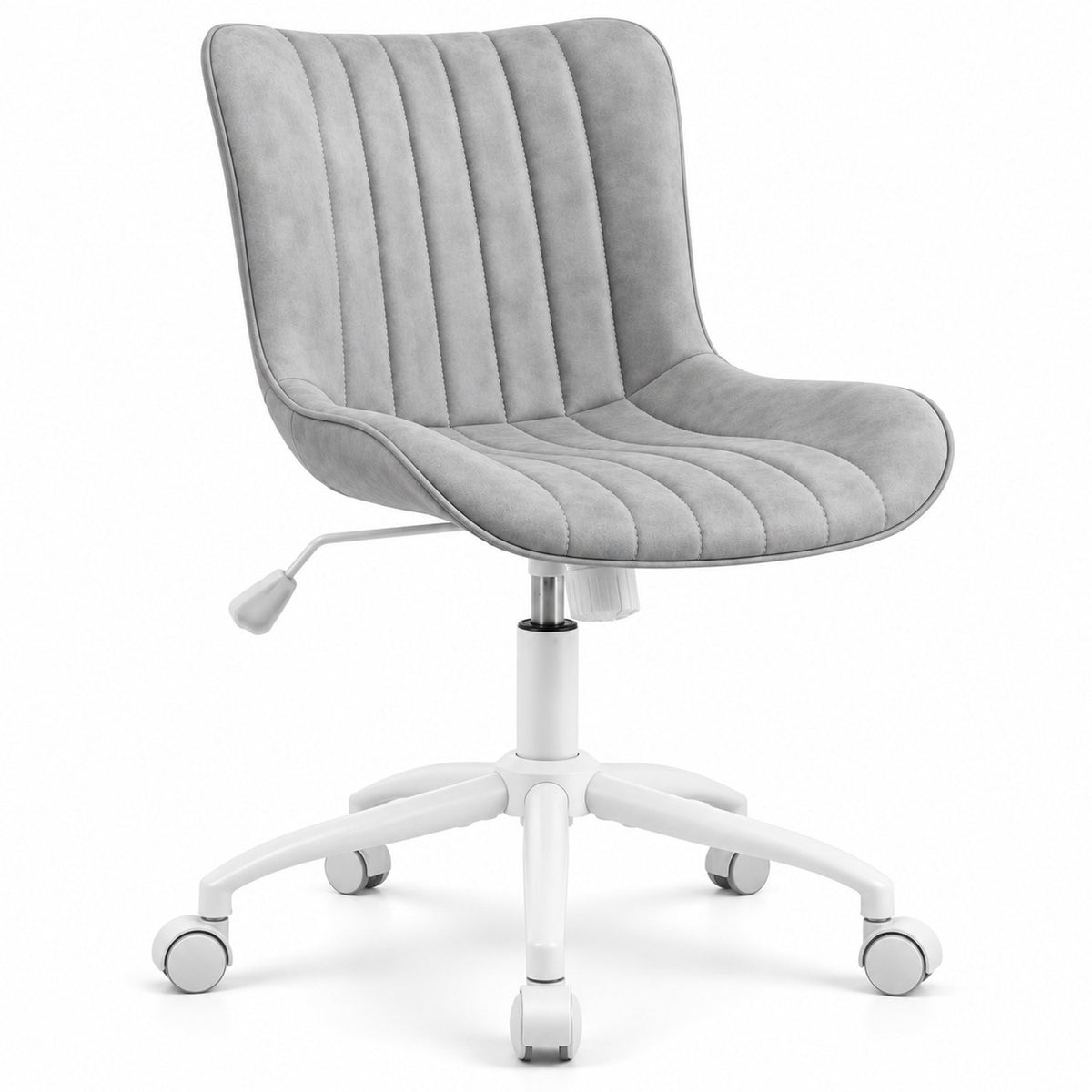 Bureaustoel - 360° Draaibaar – Gestoffeerde Design Stoel met Gegolfde Rugleuning – Compacte Thuiswerkstoel – 60 x 63 x 79 cm – Grijs