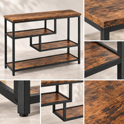 Consoletafel – Sidetable met 3 Opbergniveaus – Industrieel – Bruin/Zwart – 100 x 30 x 75 cm
