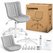 Bureaustoel - 360° Draaibaar – Gestoffeerde Design Stoel met Gegolfde Rugleuning – Compacte Thuiswerkstoel – 60 x 63 x 79 cm – Grijs