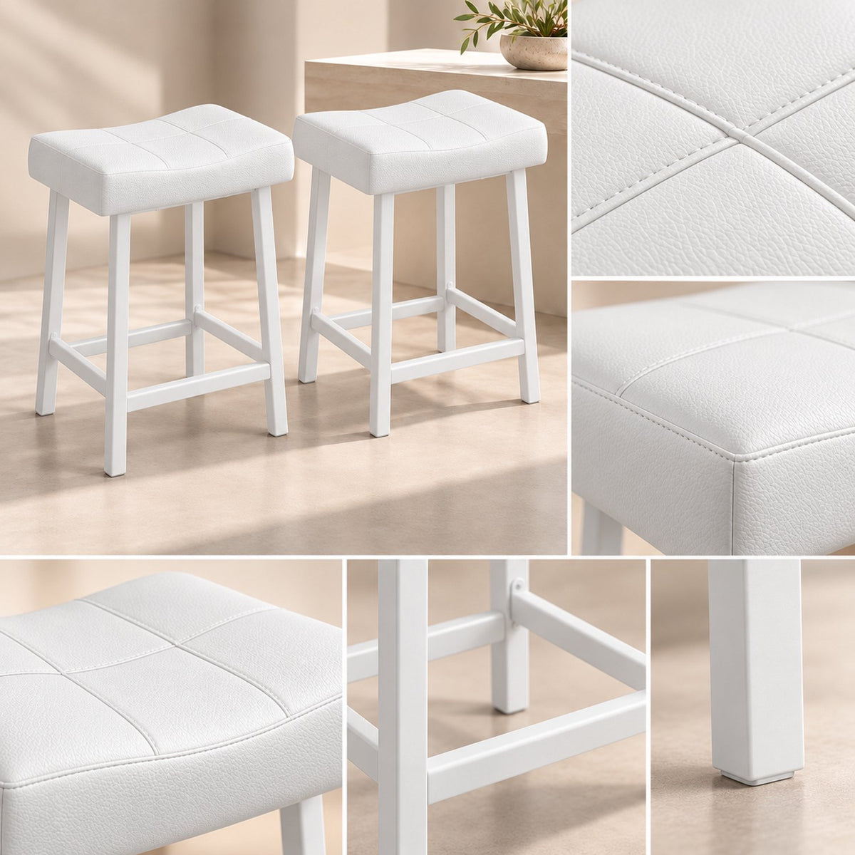 Barkrukken Set van 2 - 61 cm - Kunstleer - Met Voetensteun - Wit