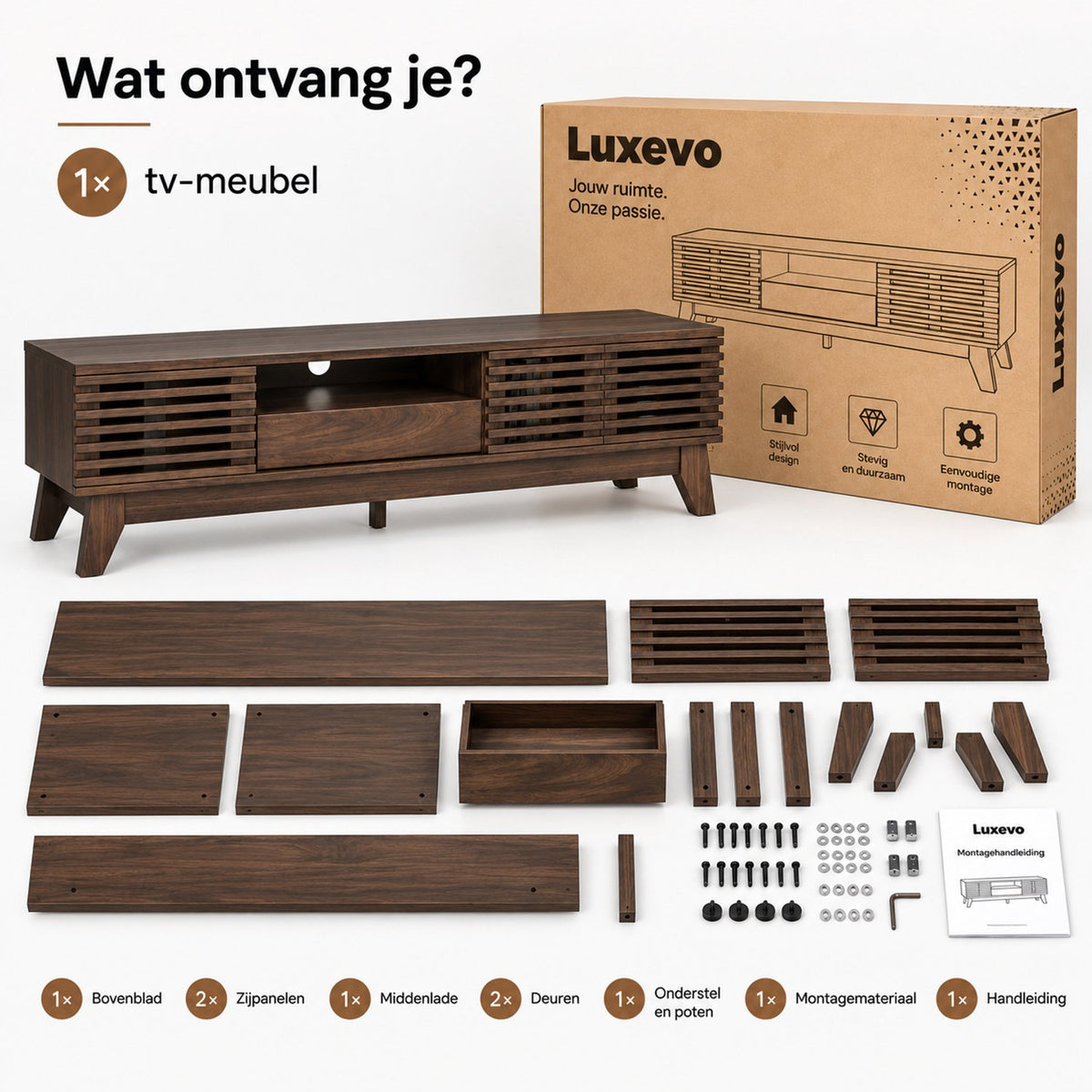 TV Meubel - Met Lattenstructuur – 170 cm – Walnoot