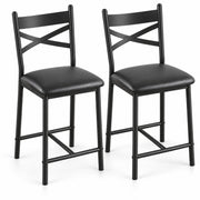 Barstoelen Set van 2 - Zithoogte 66 cm - PU Leren Zitting - Met Rugleuning en Voetsteun - Metalen Frame - Zwart