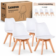 Eetkamerstoelen Set van 4 - Scandinavische Kuipstoelen - Houten Poten - Met Zitkussen - Moderne Eetkamerstoel – Wit
