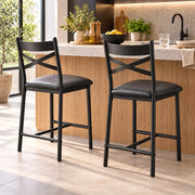 Barstoelen Set van 2 - Zithoogte 66 cm - PU Leren Zitting - Met Rugleuning en Voetsteun - Metalen Frame - Zwart