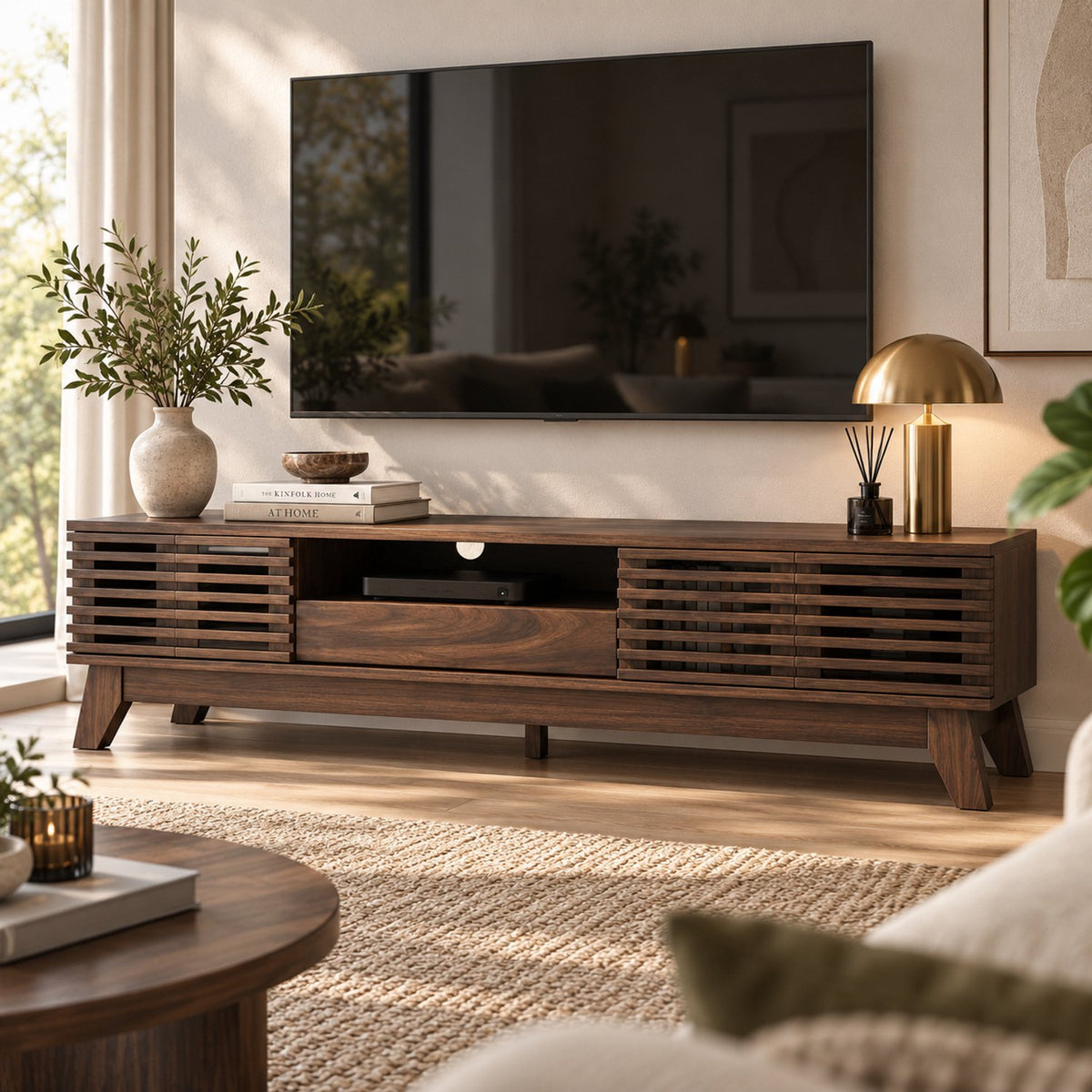 TV Meubel - Met Lattenstructuur – 170 cm – Walnoot