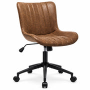 Bureaustoel - 360° Draaibaar – Gestoffeerde Design Stoel met Gegolfde Rugleuning – Compacte Thuiswerkstoel – 60 x 63 x 79 cm – Bruin