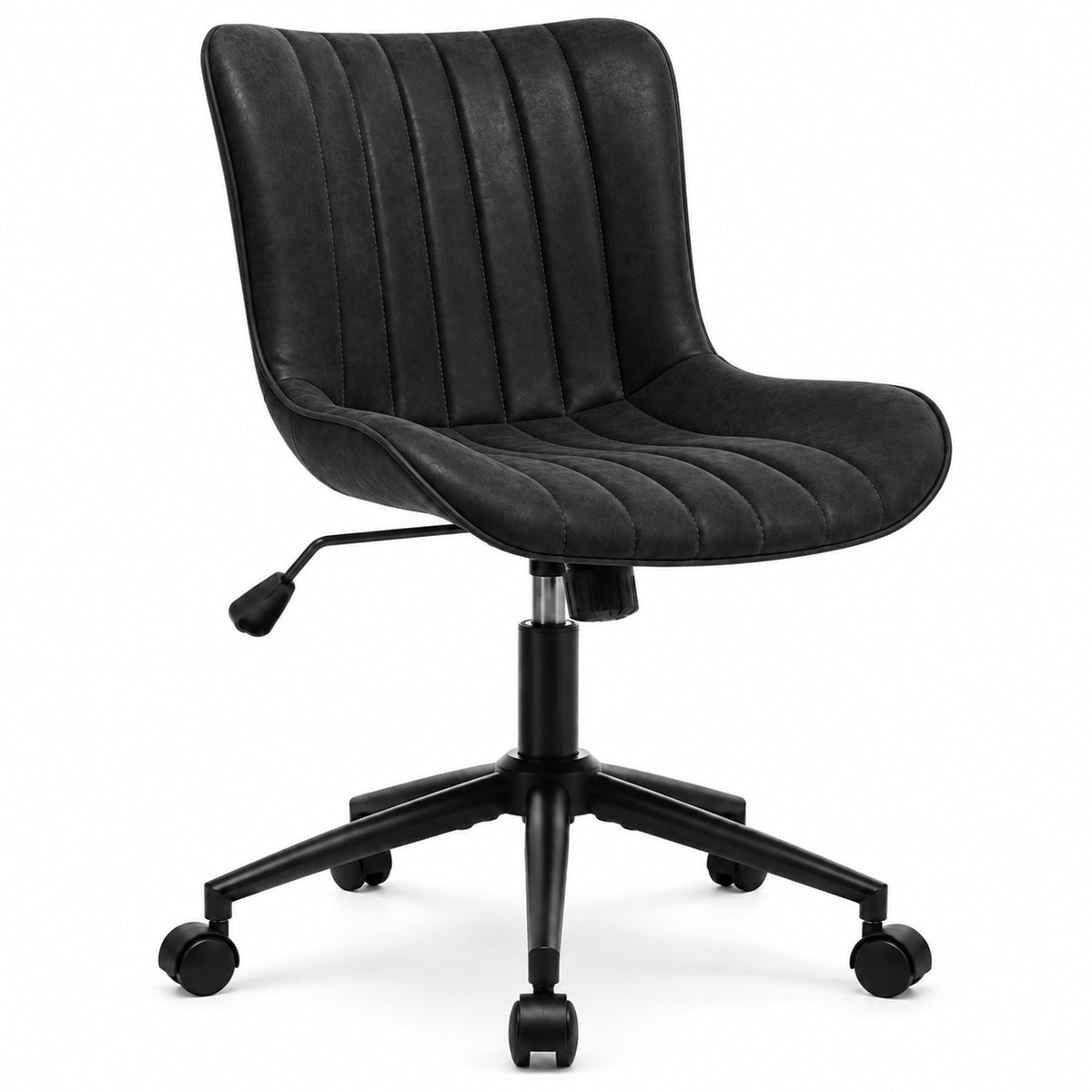 Bureaustoel - 360° Draaibaar – Gestoffeerde Design Stoel met Gegolfde Rugleuning – Compacte Thuiswerkstoel – 60 x 63 x 79 cm – Zwart