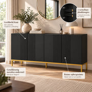 Dressoir - 4 Deuren & Verstelbare Planken – Modern Buffetkast – Dressoir Kast – 140 x 40 x 75 cm – Zwart & Goud