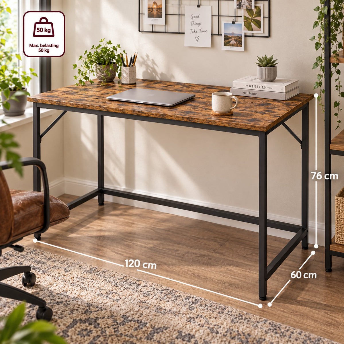 Bureau - 120 cm Industrieel Design - Donker Hout
