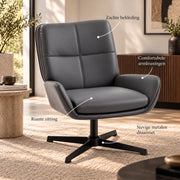 Fauteuil – 360° Draaibaar – PU Leer – Draaistoel met Armleuningen - Grijs