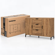 Dressoir – 120x40x76 cm – Donker Eiken – Industrieel Opbergkast met 3 Lades & 2 Deuren