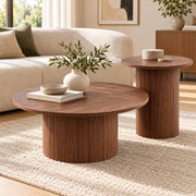 Salontafel Set van 2 – Ronde Nesttafels – Ø70 cm & Ø40 cm – MDF – Moderne Woonkamertafels – Bijzettafel & Salontafel - Walnoot