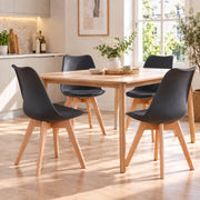 Eetkamerstoelen Set van 4 - Scandinavische Kuipstoelen - Houten Poten - Met Zitkussen - Moderne Eetkamerstoel – Zwart