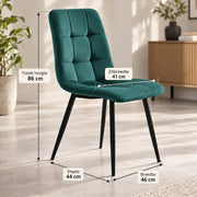Eetkamerstoelen Set van 4 - Gestoffeerde Stoelen - Gewatteerde Rugleuning - Zwarte Metalen Poten - Donkergroen