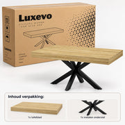 Salontafel - 110 cm - Rechthoek - Industrieel Design - Koffietafel met Zwart Kruisframe - Houtlook Tafelblad