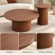 Salontafel Set van 2 – Ronde Nesttafels – Ø70 cm & Ø40 cm – MDF – Moderne Woonkamertafels – Bijzettafel & Salontafel - Walnoot