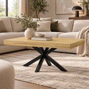 Salontafel - 110 cm - Rechthoek - Industrieel Design - Koffietafel met Zwart Kruisframe - Houtlook Tafelblad