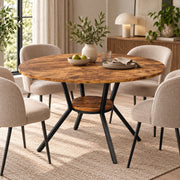 Ronde Eettafel - Ø 120 cm - Met Opbergvak - 4-6 Personen - Metalen Onderstel - Industrieel & Modern - Houtlook