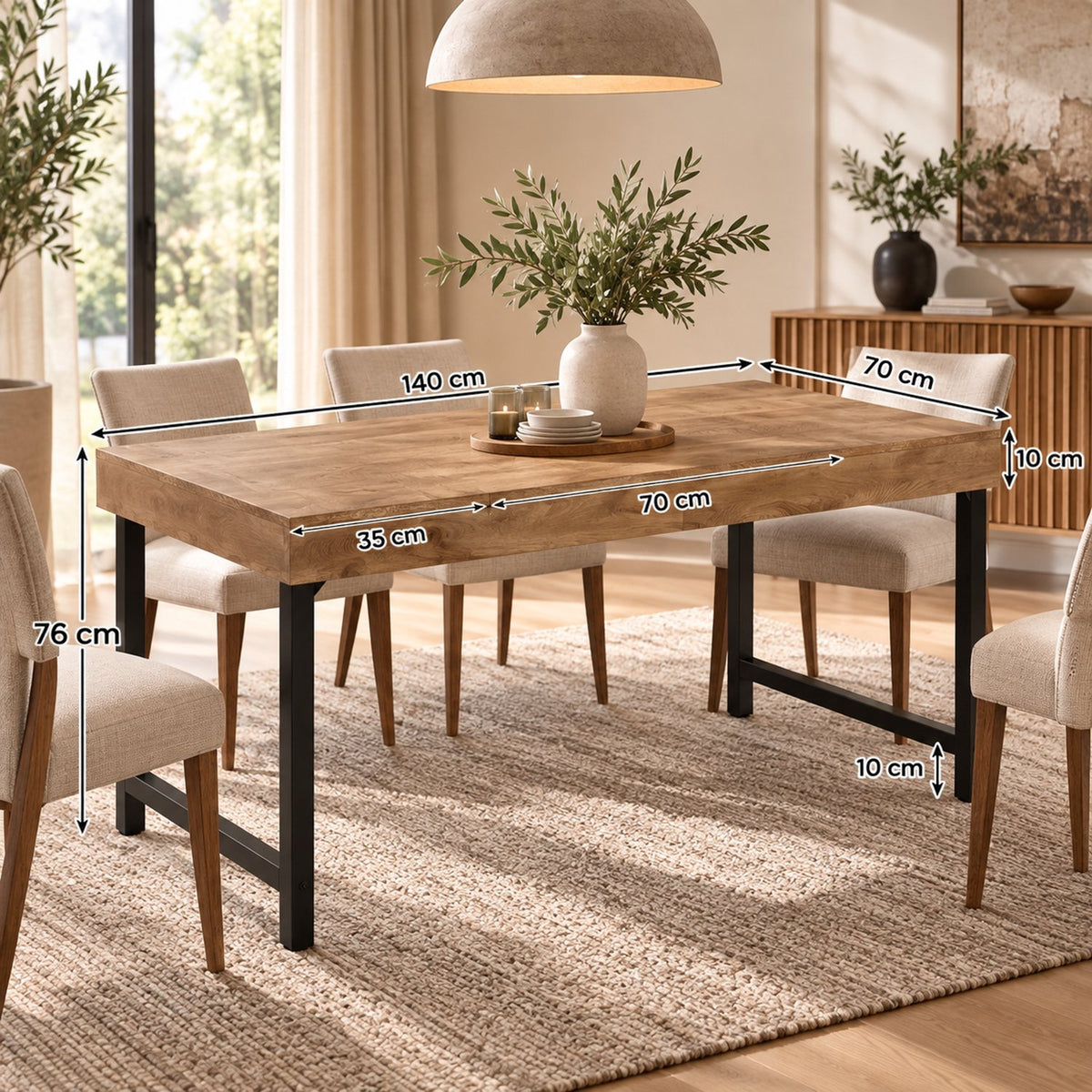 Eettafel - 140 cm - Industrieel - Hout & Zwart Metaal