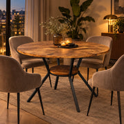 Ronde Eettafel - Ø 120 cm - Met Opbergvak - 4-6 Personen - Metalen Onderstel - Industrieel & Modern - Houtlook