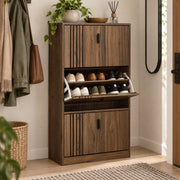 Schoenenkast – Schoenenrek voor 18 Paar – Ruimtebesparend – 117 x 24 x 63 cm – Donker Walnoot