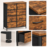 Ladekast - 8 Lades – Dressoir – 76,7 x 30 x 95,2 cm – Stalen Frame & MDF – Vintage Bruin/Zwart – Opbergkast