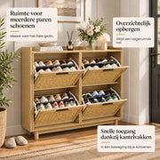 Schoenenkast - Tot 16 Paar Schoenen - 8 Rekken 4 Lades - Rattan Hout