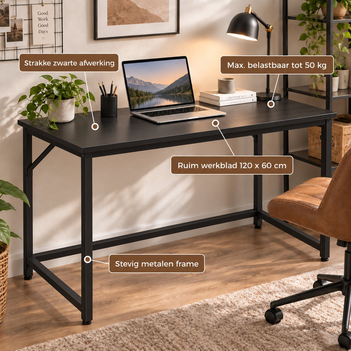 Bureau - 120 cm Industrieel Design - Zwart