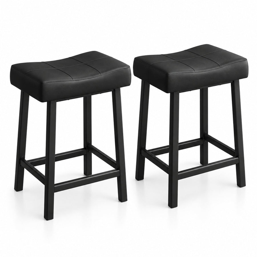 Barkrukken Set van 2 - 61 cm - Kunstleer - Met Voetensteun - Zwart