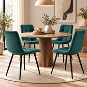 Eetkamerstoelen Set van 4 - Gestoffeerde Stoelen - Gewatteerde Rugleuning - Zwarte Metalen Poten - Donkergroen