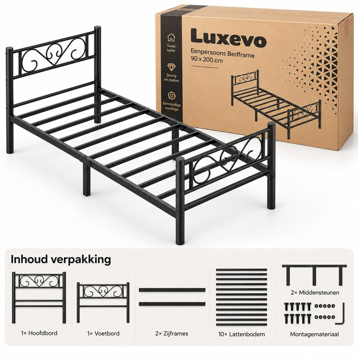 Enkel Metalen Bedframe - 90x200cm