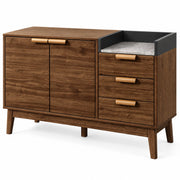 Dressoir – Opbergkast Eiken met Marmerlook Blad – 120 cm – 3 Laden & 2 Deuren – Verstelbare Planken – Massief Houten Poten – Mid-Century Sideboard